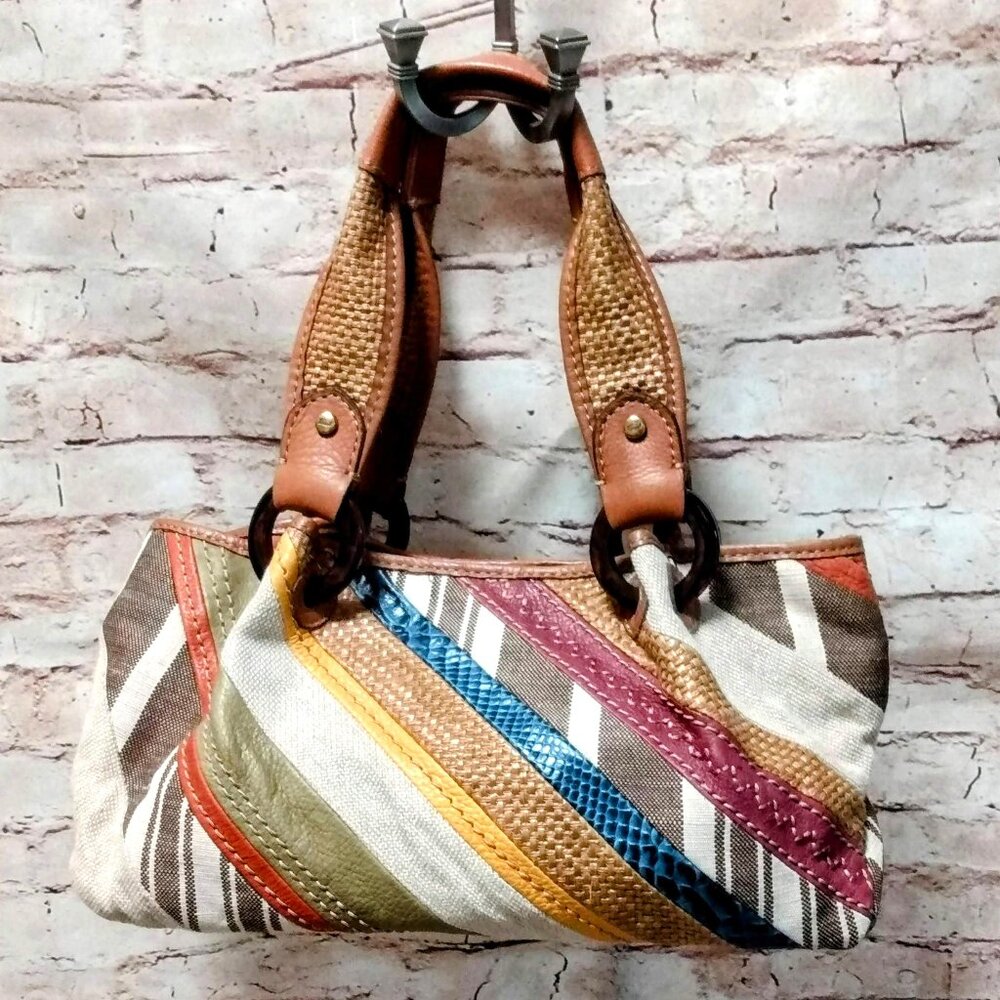 Fossil Multicolor Leather/Canvas/Straw Handbag